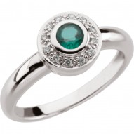 14K White Emerald & .06 CTW Diamond Ring