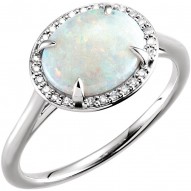 14K White Opal & .06 CTW Diamond Ring
