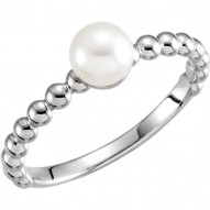 14K White 5.5-6mm Freshwater Cultured Pearl Ring