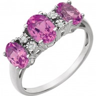 14K White 7x5mm Created Pink Sapphire & .02 CTW Diamond Ring