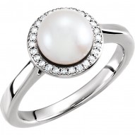 14K White Freshwater Cultured Pearl & .08 CTW Diamond Halo-Style Ring