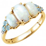 Opal, Swiss Blue Topaz & Diamond Accented 3-Stone Ring