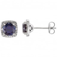 Sterling Silver White Sapphire & .015 CTW Diamond Earrings