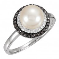 14K White Freshwater Cultured Pearl with 1/4 CTW Black & White Diamond Ring