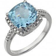 14K White Sky Blue Topaz & .03 CTW Diamond Ring