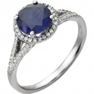 14K White Lab Grown Blue Sapphire & 1/6 CTW Diamond Ring