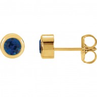 14K Yellow Chatham® Created Blue Sapphire Earrings
