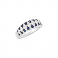 Blue Sapphire & Diamond Granulated Design Ring