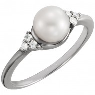 14K White 6.5-7mm Freshwater Cultured Pearl & .09 CTW Diamond Ring