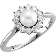 14K White Pearl & 1/3 CTW Diamond Ring