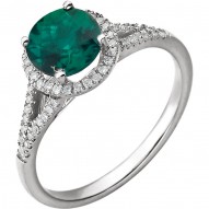 14K White Lab Created Emerald & 1/6 CTW Diamond Ring