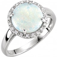 14K White Opal & .07 CTW Diamond Ring
