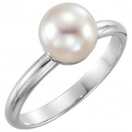 14K White 7.5-8mm Freshwater Cultured Pearl Ring