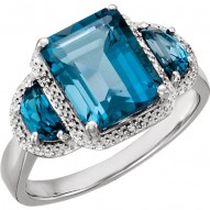 14K White London Blue Topaz & .03 CTW Diamond Ring