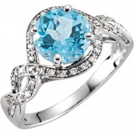 14K White Swiss Blue Topaz & 1/6 CTW Diamond Ring