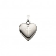 Sterling Silver 15.5x13mm Heart Locket with Cross