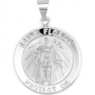 14K White 21.8mm Round Hollow St. Florian Medal