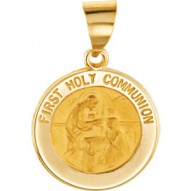 14K Yellow 14.75mm Round Hollow First Communion Medal