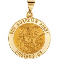 14K Yellow 21.75mm Round Hollow Guardian Angel Medal