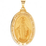 14K Yellow 19x13.5mm Oval Hollow Miraculous Medal