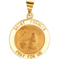 14K Yellow 15mm Round Hollow St. Francis Medal
