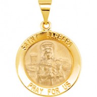 14K Yellow 15mm Round Hollow St. Barbara Medal