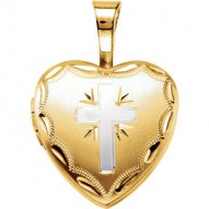 14K Yellow Gold-Plated Sterling Silver Heart Cross Locket