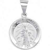 14K White 14.75mm Round Hollow St. Jude Medal