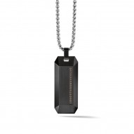 Bulova Black Stainless Steel Dog Tag Pendant with .08ctw Brown Diamonds and 26-28" Stainless Steel Chain